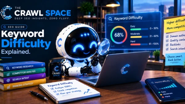 A strategic dashboard graphic illustrating our agency's keyword evaluation process, weighing keyword difficulty scores against actual SERP competition and search intent.