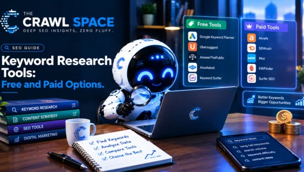 An editorial infographic mapping the keyword research workflow from seed topics and search intent to search volume analysis and content execution.