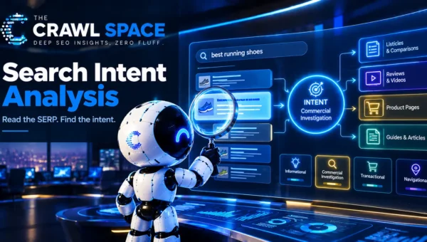 A visual workflow diagram illustrating our agency's search intent analysis process, from portfolio keyword triage to detecting intent drift on live pages.