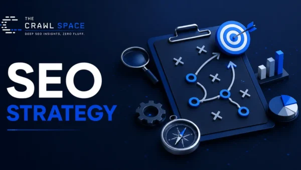 SEO strategy framework showing search research, planning, optimization, and growth.