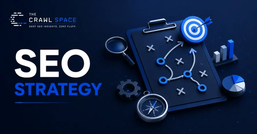 SEO strategy framework showing search research, planning, optimization, and growth.