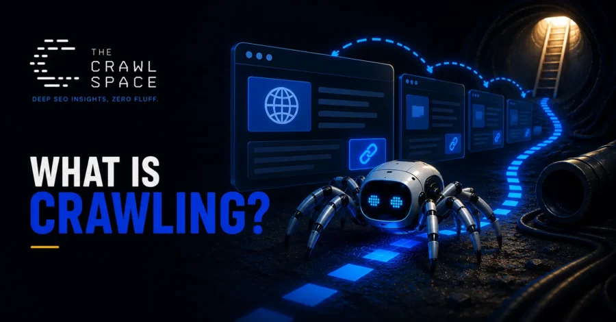 Search engine crawler discovering web pages through links and website pathways.