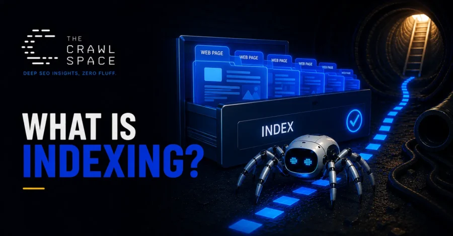 Search engine indexing showing how web pages are processed and stored for search results.