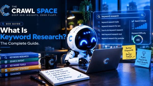 A comprehensive visual diagram illustrating our agency's keyword research process, mapping seed terms through search intent, clustering, and AI search optimization.