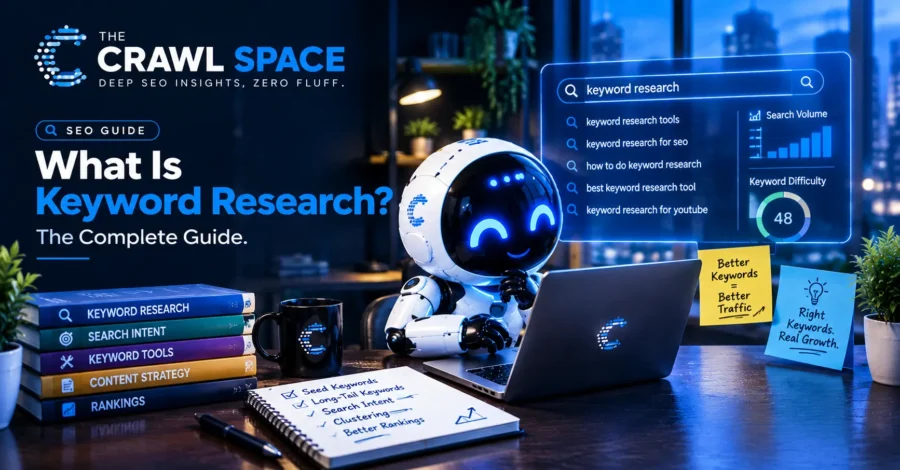 A comprehensive visual diagram illustrating our agency's keyword research process, mapping seed terms through search intent, clustering, and AI search optimization.